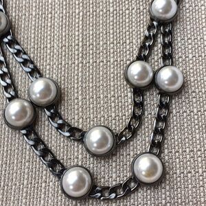 Hematite Toned Chain & Faux Pearl Necklace by ViVi #82715